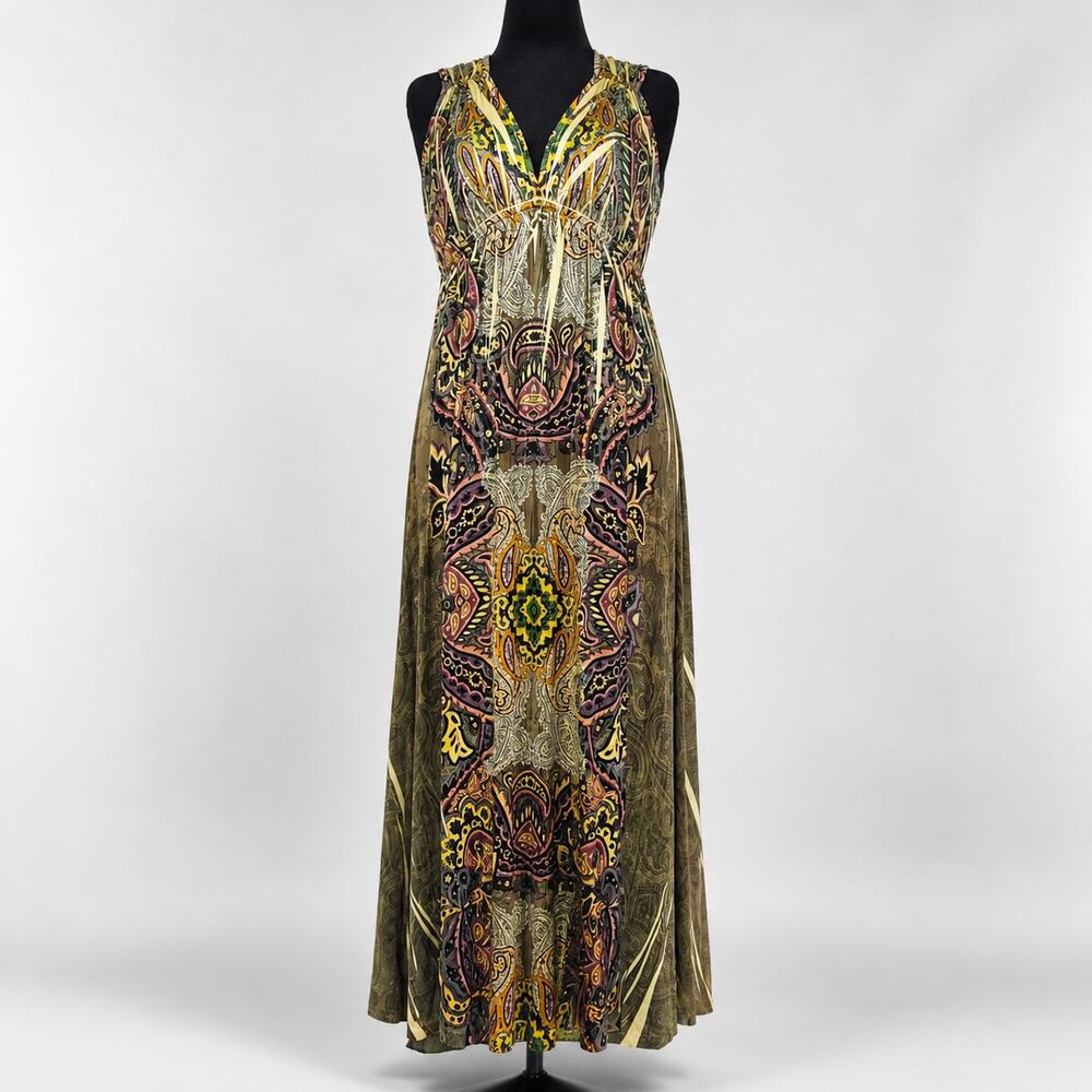 Y2K Boho Paisley Maxi Dress L Sleeveless Fairycore Whimsigoth 90s